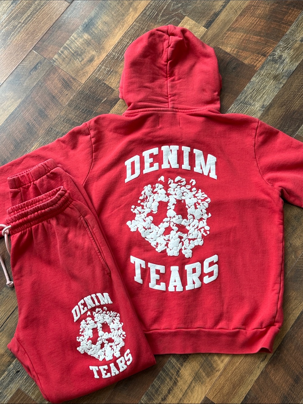 Denim Tears Red Cotton Wreath Full Zip Hoodie & Sweatpants Set Size Medium